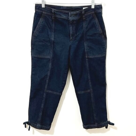 Eileen Fisher Cropped Capri Denim Pants Jeans Tie Cuffs - Picture 2 of 6